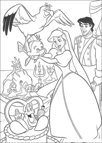 A Wedding Day Of Ariel And Prince Eric  Coloring Page